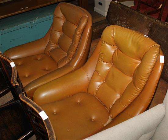 Pr tan leather swivel chairs